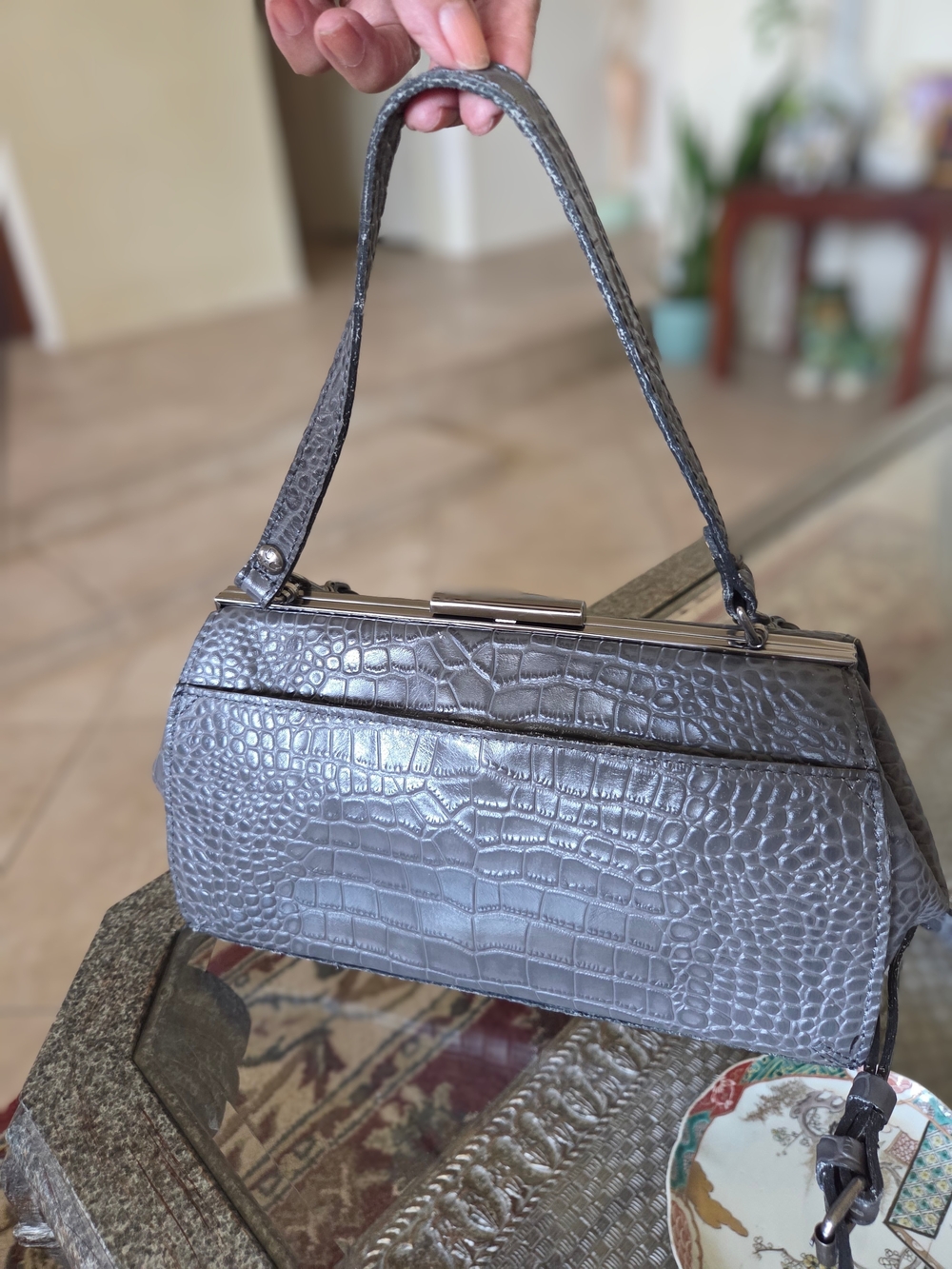 Patricia Nash Silver Croc-Embossed Wristlet Clutch